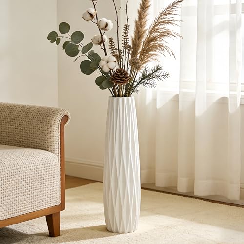 Large White Ceramic Vase, 28" Tall Floor Vase for Pampas Grass - color: Ten Stripes, size: Height-28 Inch