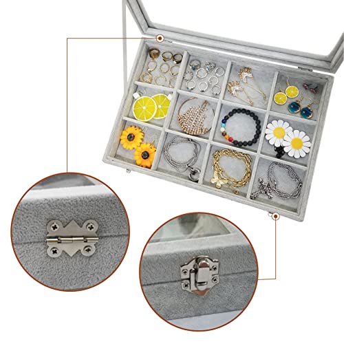 Removable 12 Grids Bracelet Organizer Box Ice Velvet Clear Lid - color: 12 Grids