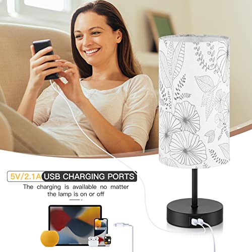 CINSARY Touch Control Bedside Lamp with 2 USB Ports, 3-Way Dimmable Table lamp for Bedroom, Nightstand Lamp with Round Flower Fabric Shade for Living Room Home Office (E26 LED Bulb Included) - color: White-15“ H