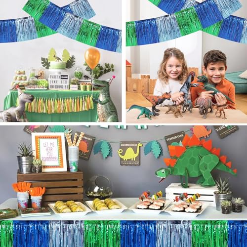 BEISHIDA Blue Green Fringe Garland Banner 30ft Wall Tinsel Foil Streamers - color: Blue Green