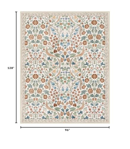 Lahome Claude Floral 8x10 Rugs for Bedroom, Washable Beige Area Rug for Nursery Playroom, Botanical Soft Boho Carpet for Kids Room, Living Room Indoor - color: Beige, size: 8' x 10'