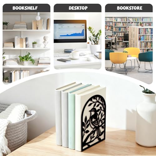 Peacoblue 5.3"x4.3"x7.9" Metal Bookends, Heavy Duty Book Ends for Shelves - style: Sparrow on Branches