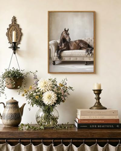 HUARCEY 12x16 Horse Canvas Wall Art, Vintage Framed Equestrian Canvas Print - color: Couch Horse, size: 16"L x 12"W