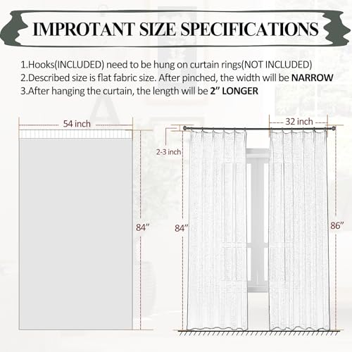 Off White Sheer 80 Inch Curtains & Drapes Long Pinch Pleat Thin Transparent - color: Off White, size: 54"W x 80"L (Pack of 2)