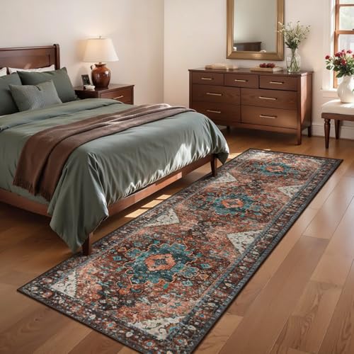 Ciicool Washable Runners for Hallways,2'6''x8' Long Kitchen Runner Rug - color: Brick Red/Dull Teal, size: 2'6" x 8' (Runner)