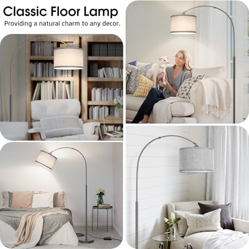 Arc Floor Lamp with Dimmer,Dimmable Floor Lamp with Gray Adjustable Shade - color: Metal Gray Base with Gray Shade