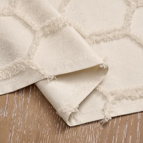 FOLKSIDE Geometry Curtains 72 Inches Long 2 Panels Cream Beige Fluffy Jacquard Curtains Tufted Pom Hexagon Trellis Design Rod Pocket Back Tab Lattice Semi Sheer Drapes for Bedroom Privacy, 52x72 - color: Cream Beige, size: 52"W x 72"L (Pack of 2)