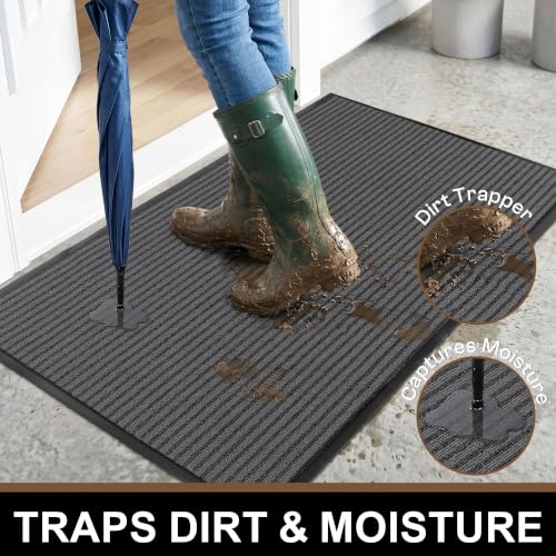 Front Door Mat Outside Entrance, 60" x 36" Heavy Duty Indoor Outdoor Doormat, Non-Slip, Trap Dirt, Low Profile Commercial Floor Mats for Entry, High Traffic Area, Grey Dual Stripes - color: Grey Dual Stripes, size: 60" x 36"