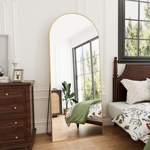 Rowjut Full Length Mirror Arched Floor Length Mirrors, 71"x26" Large Full Body & with Stand&Arch Wall Mounted &Standing Mirror for Bedroom Living Room, Aluminum Frame, Gold - color: Gold, size: 70"L x 26"W