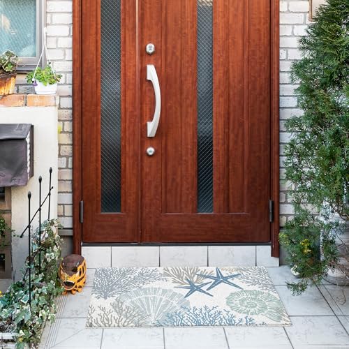 Jvpke Beach Door Mat, Coastal Ocean Coral Starfish Seashell Door Mat Indoor Outdoor Entrance Porch, Ocean Coral Bath Mats, Beachy Welcome Mats for Front Door, 17x30 Inches - color: Ocean