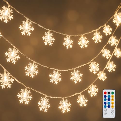 HEYFUNi Snowflake String Lights with Remote, 13FT Battery & USB, Warm White - color: Warm White, size: 40 LED-Battery&USB