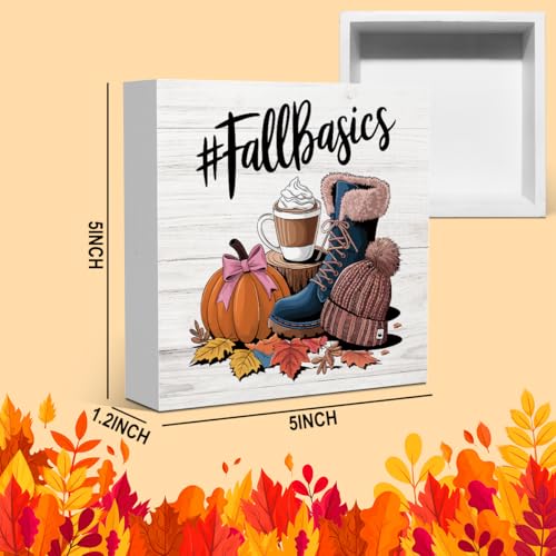 Autumn Thanksgiving Happy Fall Pumpkin Bow Spice Coffee Office Bedroom Dining Room Decor Wooden Box Block Plaque Wood Products Sign for Desk Table Tabletop Decor 5 x 5 inches Tub1602 - color: Basics