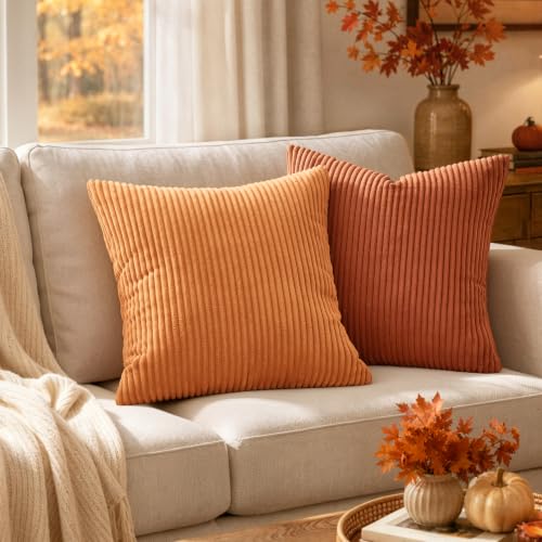 MIULEE Fall Soft Corduroy Throw Pillow Covers Set of 2 16x16 Burnt Orange - color: Burnt Orange, size: 16" x 16" (Pack of 2)