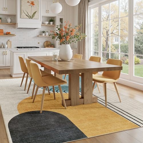 DCX Abstract Washable 4x6 Rug, Non Slip Low Pile Rug, Blue & Yellow - color: Yellow & Blue, size: 4' x 6' (Rectangular)