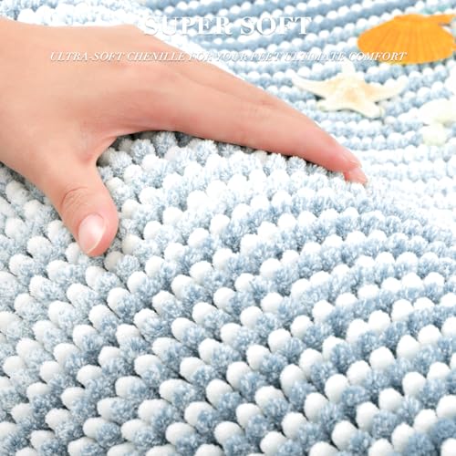 BSICPRO Bathroom Rugs Sets 2 Piece, Non Slip Striped Bath Mats, Ice Blue - color: Ice Blue, size: 20" x 32" Plus 16" x 24"
