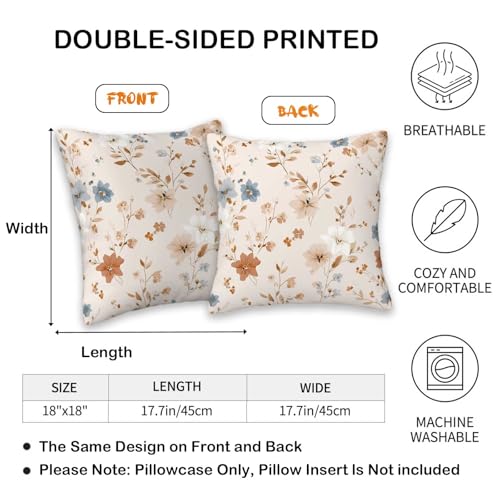 Pastel Floral Throw Pillow Covers 18x18 Set of 2, Soft Botanical Decorative Pillow Cases for Couch Sofa Bed Living Room Bedroom Spring Cottagecore Home Decor - color: Daisy Floral