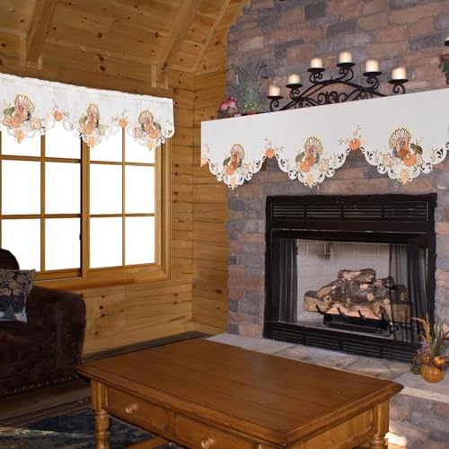 Simhomsen Fall Autumn Embroidered Turkey Kitchen Window Curtain Swag and Tiers Set for Thanksgiving Holiday (Turkeys) - color: Turkeys