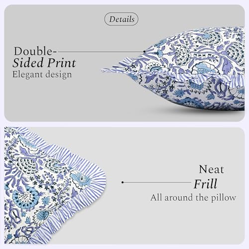 CPC Indigo Blue Block Print Ruffle Pillow Cover 18x18 Inch, Pack of 2 - color: Indigo Blue, size: 18" x 18" (Pack of 2)