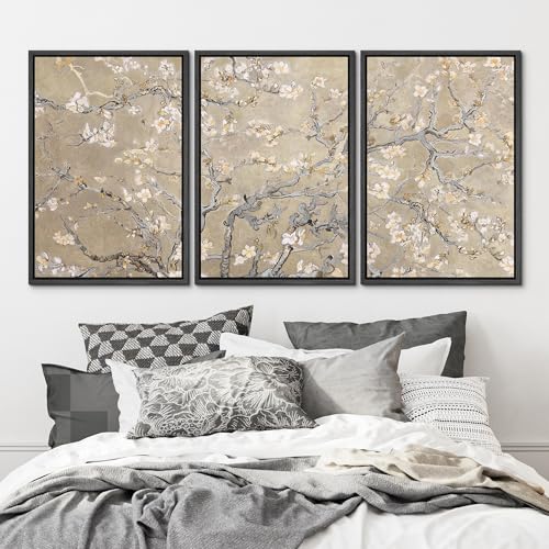 MUDECOR Framed Canvas Print Wall Art Blossoming Branches Vintage Floral Illustrations Realism Decorative for Living Room, Bedroom, Office - 16"x24"x3 Black - color: A07-2502-pai04, size: 16"x24"x3 Panels Black