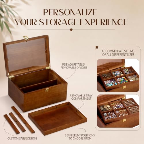 Junkin Large Wooden Keepsake Box for Memory with Lock & Frame Lid, Style 1