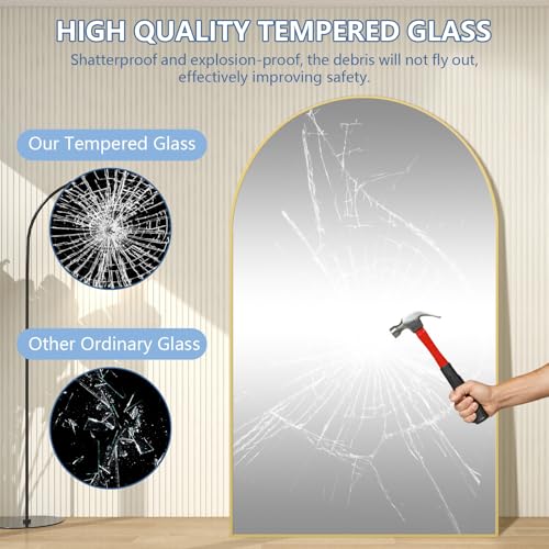 MirrMuse Oversized Arched Full Length Mirror with Stand, 82"X44", Gold - color: Gold-arch, size: 82"L x 44"W