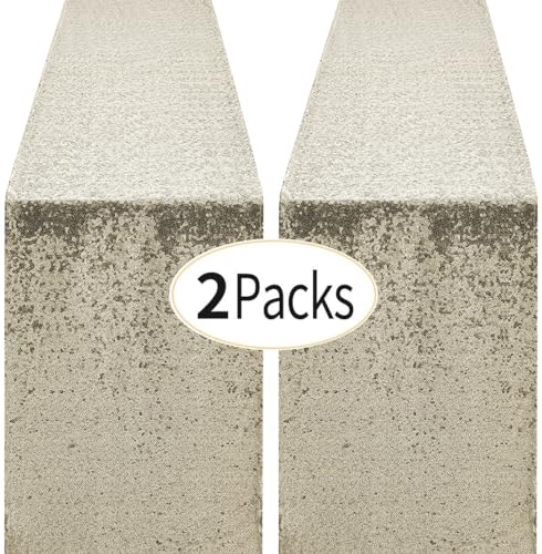 Pufogu 12 x 72 inches Champagne Sequin Table Runner, 2 Packs - color: Champagne