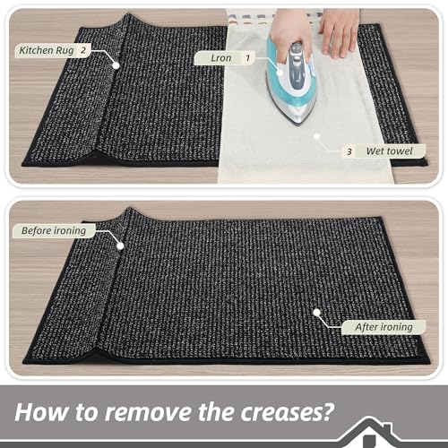 BEQHAUSE Kitchen Rugs and Mats 2PCS Non-Slip, 20"x32"+20"x48", Black - color: Black, size: 20"x32"+20"x48" (Rectangular)