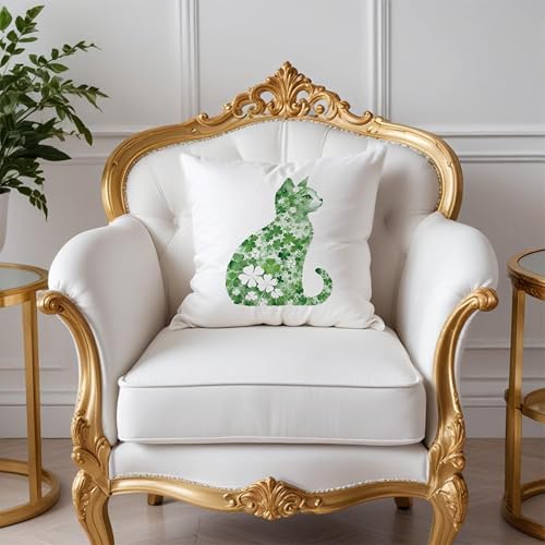 St Patrick's Day Cat Pillow Covers, 18x18, Four Leaf Clover, Lucky Shamrock, St Patrick's Day Decorations for Sofa, Bed, Living Room - color: Style16