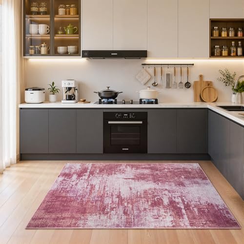 Merelax 3x5 Pink Area Rug Washable Non-Slip Low Pile Entryway Carpet - color: Pink, size: 3' x 5'(36''x60'')