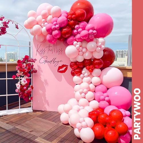 PartyWoo Pink and Red Balloons 66pcs 12 Inch Pink Red White Gold Balloons - color: Red-2863