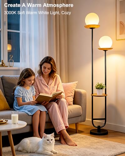 Lightdot 2-Globe Floor Lamp Dimmable with Amber Glass Tray Black Floor Lamp - color: Amber-2U Black
