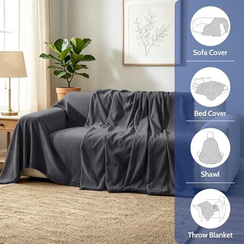 Chenille Couch Cover for Dogs Washable Boho Throw Blanket Washable - color: 01 Dark Gray, size: 71"×102"