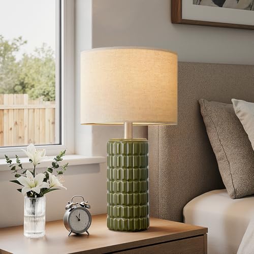 Seealle 23" Modern Ceramic Table Lamps Set of 2, Lamps for Bedroom, Green - color: Green