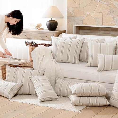Hckot Stripe Throw Pillow Covers 26x26 Large Square Dark Green Pillow Cover - color: Dark Green, size: 26" x 26" (Pack of 2)