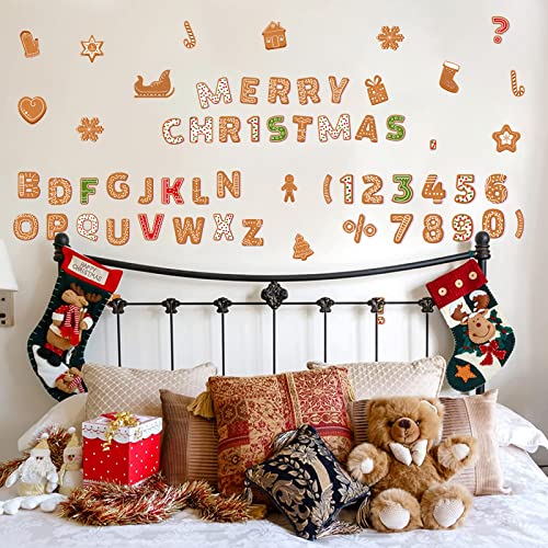 6 Sheets Christmas Wall Decals Gingerbread Man Wall Stickers Xmas Wall Sticker Letter Candy Cane Christmas Floor Decals Sticky Christmas Wall Decorations - color: Christmas-13