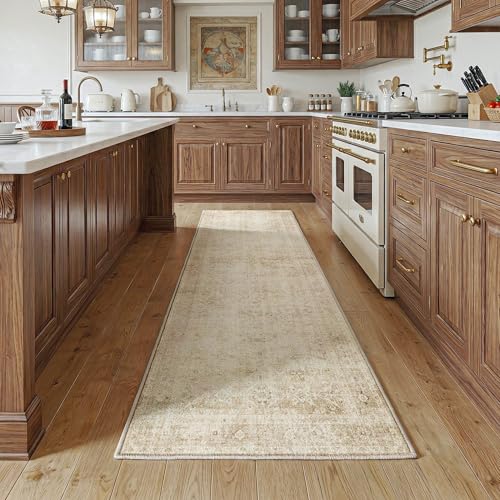 FMFUNCTEX 2x8 Washable Hallway Runner Rug Beige Vintage Neutral Non Slip - color: Beige, size: 2' x 8' (Rectangular)