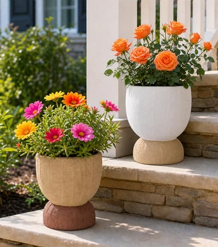 DREAMLOOM 6.4Inch Coarse-Grained Terracotta Pots for Succulents, 2Pcs Flower Planters with Drainage Holes, Bonsai, Cactus Aloe, Herbs, Orchid, Rustic Color - color: Two-tone