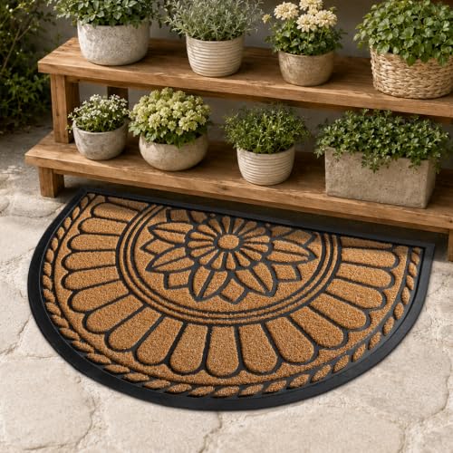 Mibao Half Round Door Mat, 47"x32", Yellow, Semicircular Entrance - color: Yellow, size: 2'8" x 3'11" (Semicircular)