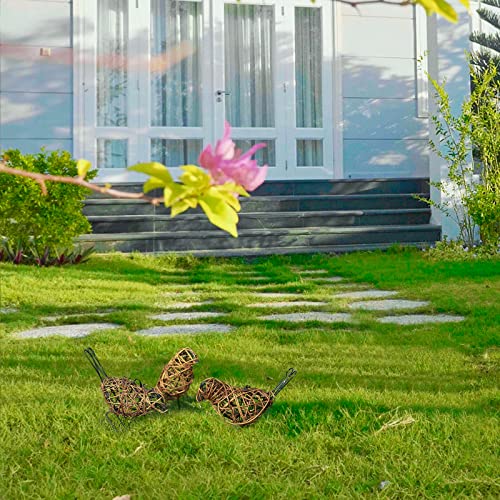 Rattan Bird Statues - 3pc Farmhouse Wicker Home Decor Figurines - color: Coffee