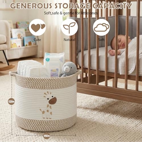 Baby Laundry Basket for Nursery, Large 15”x12” Giraffe Storage Baskets - color: Giraffe