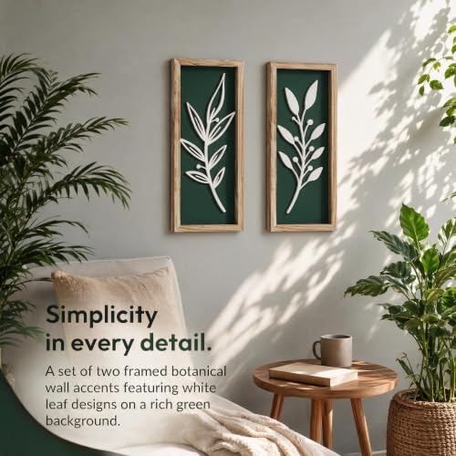 LETUBUYU 3D Wooden Leaf Sage Green Boho Wall Art, Set of 2 - color: 2 Pcs Sage Green, size: 7"X16"