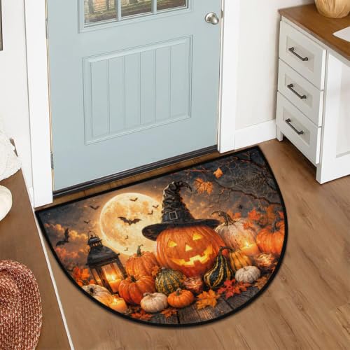 Halloween Half Round Door Mat Outdoor Doormat Bedroom Entrance Rug A7 - color: A-07 Halloween Pumpkin