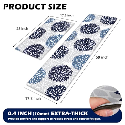 Kitchen Mats Set of 2 Cushioned Anti Fatigue Kitchen Rugs Non Slip Waterproof Runner Memory Foam Kitchen Floor Mat Comfort Standing Mat for Sink, Office, Laundry, Navy Teal - color: Navy Teal, size: 17.3"x28"+17.3"x59"--0.4"Th