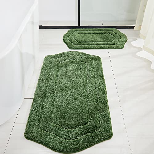 COSY HOMEER Plush Non-Slip Bath Mat Set, Green, 20"x32" + 24"x48" - color: Green, size: 20" x 32" + 24" x 48"