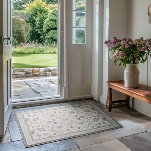 EverGrace Area Rugs for Entryway 2x3, Boho Floral Faux Wool Indoor Outdoor Small Rugs, Washable Rugs for Bedroom Bathroom Laundry Doormat, Low Pile Floor Mat Carpet for Home Decor, Cool Gray - color: Cool Gray & White Multi, size: 2'x3'