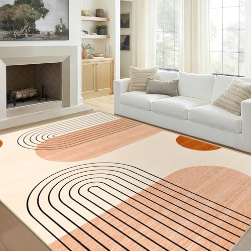 Area Rug 5x7 Boho Rug Living Room Mid Century Modern Rugs Geometric Machine Washable Non-Slip Printed Low-Pile Floor Carpet for Bedroom Dining Room Office, Orange - color: Boho, size: 5'x7'