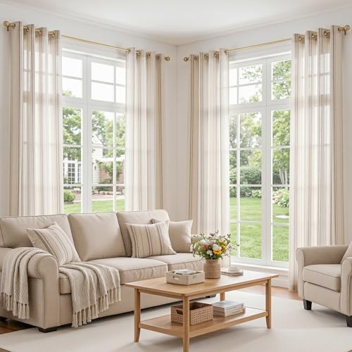 MYSKY HOME Farmhouse Striped Linen Curtains for Bedroom 52x63,2 Panels - color: Taupe, size: 52"W x 63"L (Pack of 2)