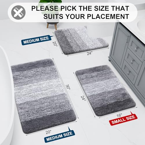 Arotive Microfiber Bathroom Rugs, Shaggy Soft Absorbent Bath Rug, 24x16 - color: Grey, size: 24" X 16"