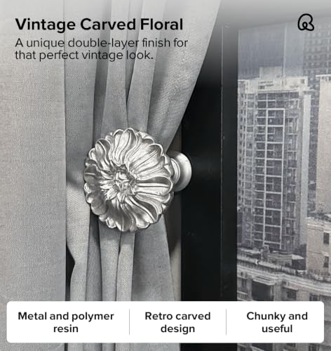 Remunkia Curtain Holdbacks, Gold Curtain Holdbacks Vintage, Curtain Tiebacks Wall Mounted, Classic and Useful Curtain Hooks for Wall, Window Treatment Holdbacks (2, Daisy, Silver) - color: Daisy, Silver