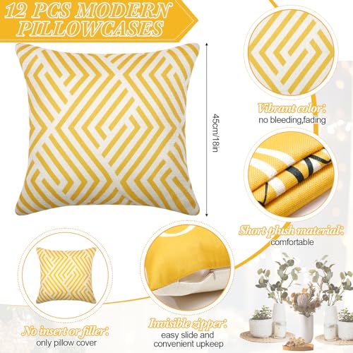 Flutesan 12 Pcs Pillow Covers 18x18 Geometric Linen for Couch, Yellow - color: Yellow